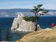 Shamanka, the shamans rock, Olchon island, Lake Baikal, Russia